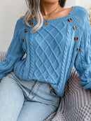 Women Casual Square Collar Buttons Long Sleeve Knitted Pullover Sweaters for Autumn Winter 2026