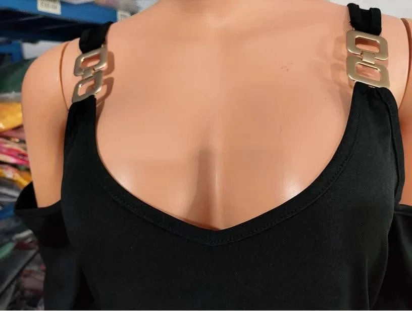dresses for women 2022 Metal Decor Cold Shoulder Casual Dress Straight Mini Party dresses - M & M Global
