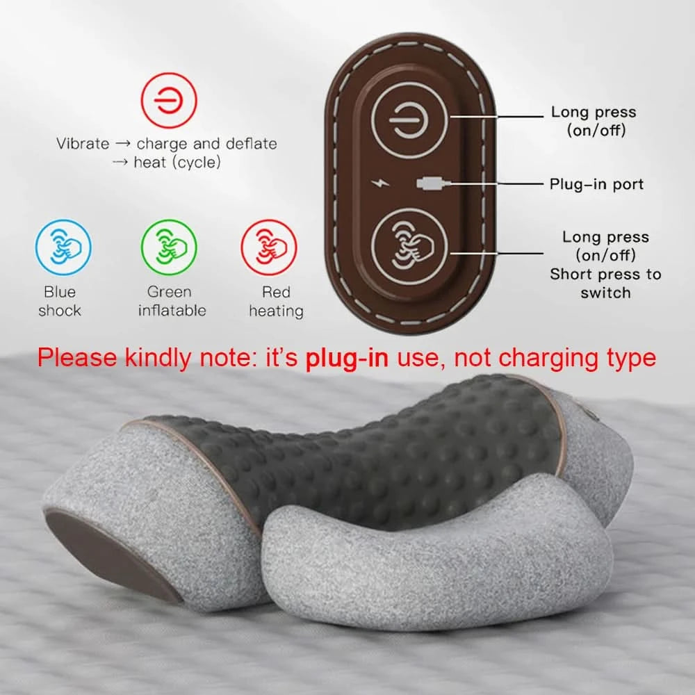 Electric Neck Massager Pillow Vibration Heating Massage Neck Traction Stretcher Support Cervical Spine Pain Relief Sleep Relax - M & M Global