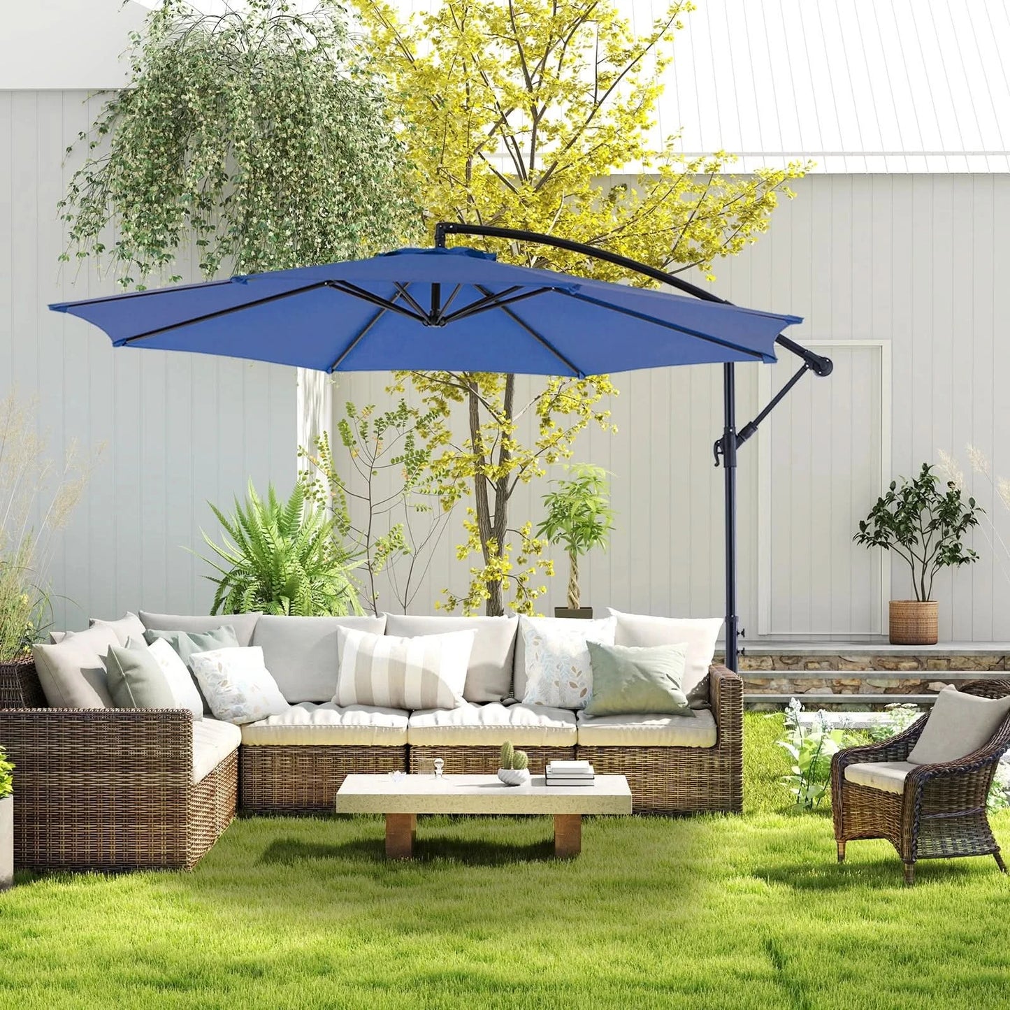 JHK 10FT Outdoor Patio Umbrella Hanging Cantilever with Easy Tilt Adjustment UV Protection 8 Sturdy Ribs for Backyard Garden