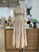UCXQ Elegant Long Dress Fairy Style Stand Up Collar Lantern Sleeves Splicing Waist Fashion Dresses Women 2025 Spring Autumn 1351 - M & M Global