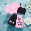 New Kids Girls Clothing Set Summer Short Sleeve Fashion Three Piece Girls Suit Color Block Children Outfits Girls Clothes 8-12Y - M & M Global