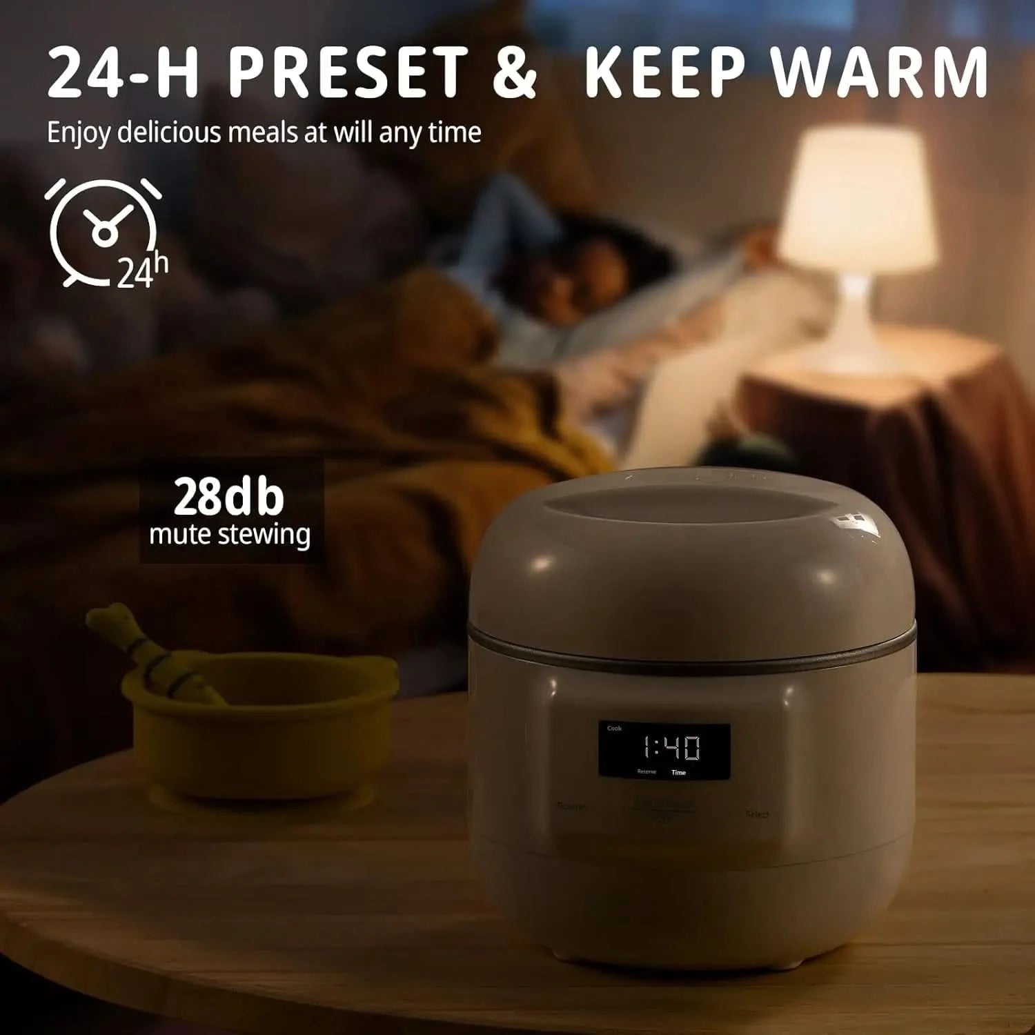 Slow Cooker White, Small Slow cooker 1QT, Smart Appointment, Ceramic Interior pot, Automatic Multi-function Rice Cooker, Elecric - M & M Global