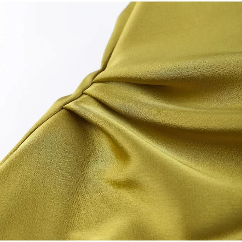 Elegant Green Satin Ruffles Sling Long Dress Women Sexy Backless Sleeveless Split Slim Dresses Lady 2025 New Party Club Vestidos - M & M Global