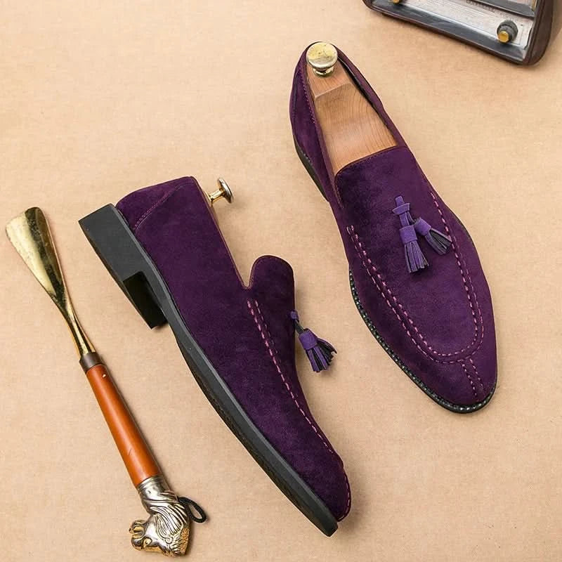 Men's Loafers Brand Suede Leather Shoes Vintage Slip-on Classic Casual Men Driving Shoes Wedding Male Dress Shoes Tassel pointed - M & M Global