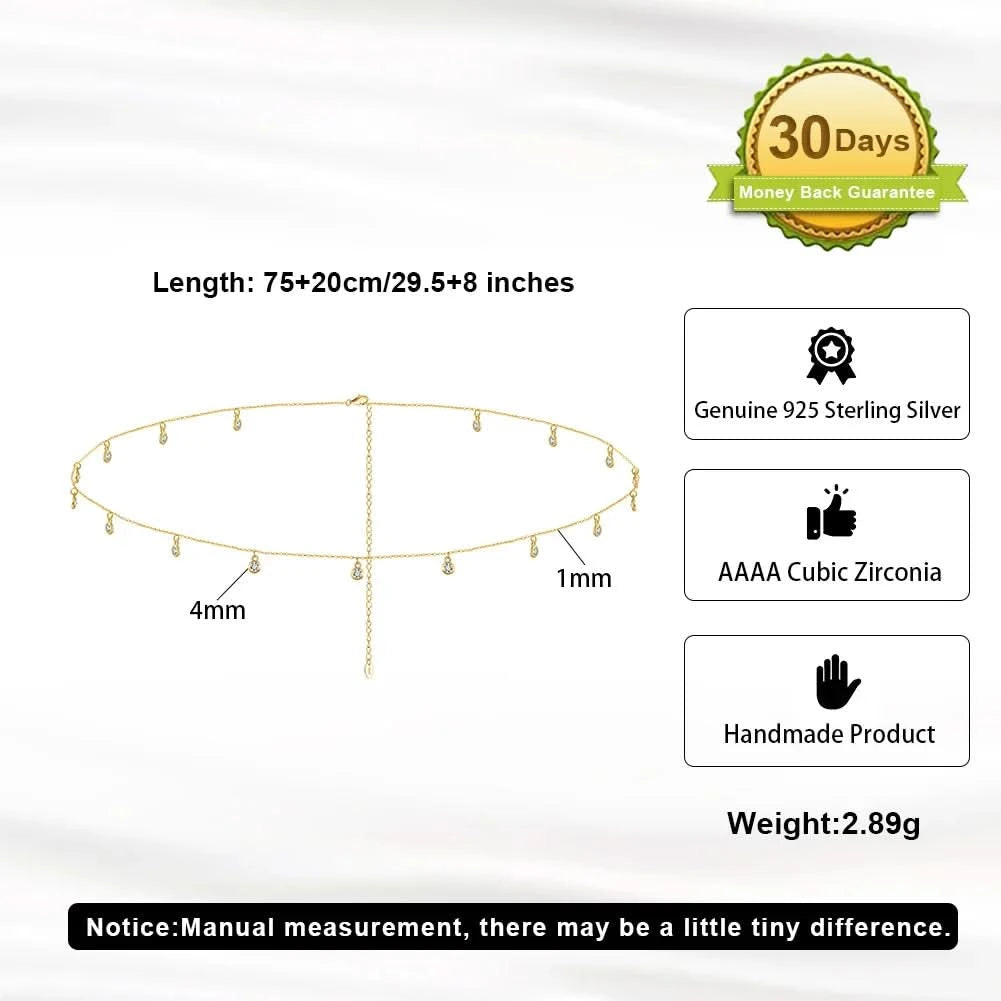 ORSA JEWELS 925 Sterling Silver Body Sexy Waist Chain Adjustable Sexy Bikini Body Belly CZ Chain for Women Summer Jewelry CW01 - M & M Global