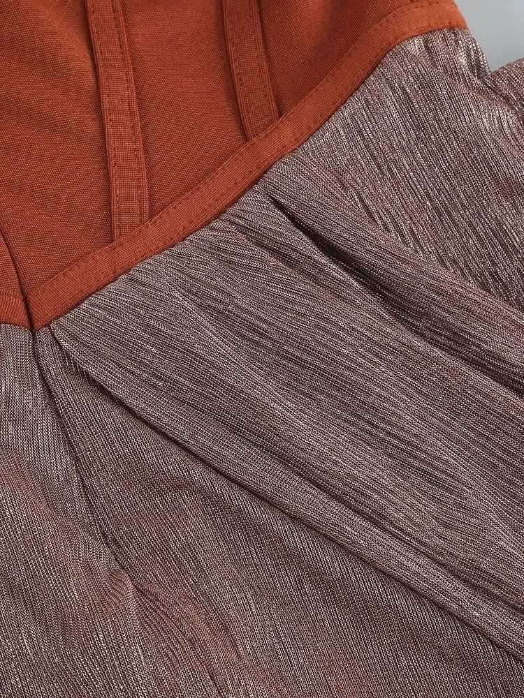 Sexy One Shoulder Draped Glitter Long Dress Women Brown Corset Sparkly Backless Bodycon Maxi Dresses Evening Party Gowns - M & M Global