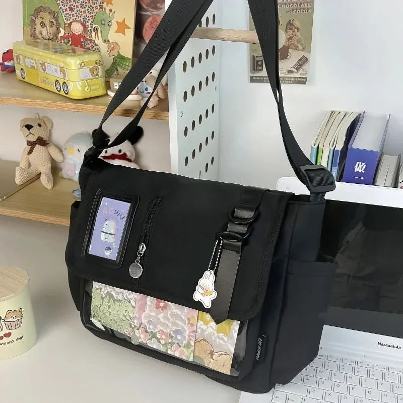 Y2K Japanese Harajuku School Bags for Teenage Girls New 2024 Transparent Itabag Crossbody Bag DIY Badges Display Plate Ita Bag - M & M Global