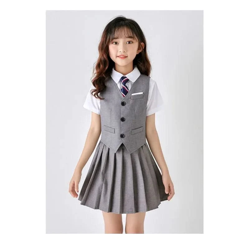 6PCS Summer Kids Weddding Suit Outfit Set Formal Elegant Suit for Kid Boy Kids Shirt Vest Shorts Socks Tie Sticker Clothing Suit - M & M Global