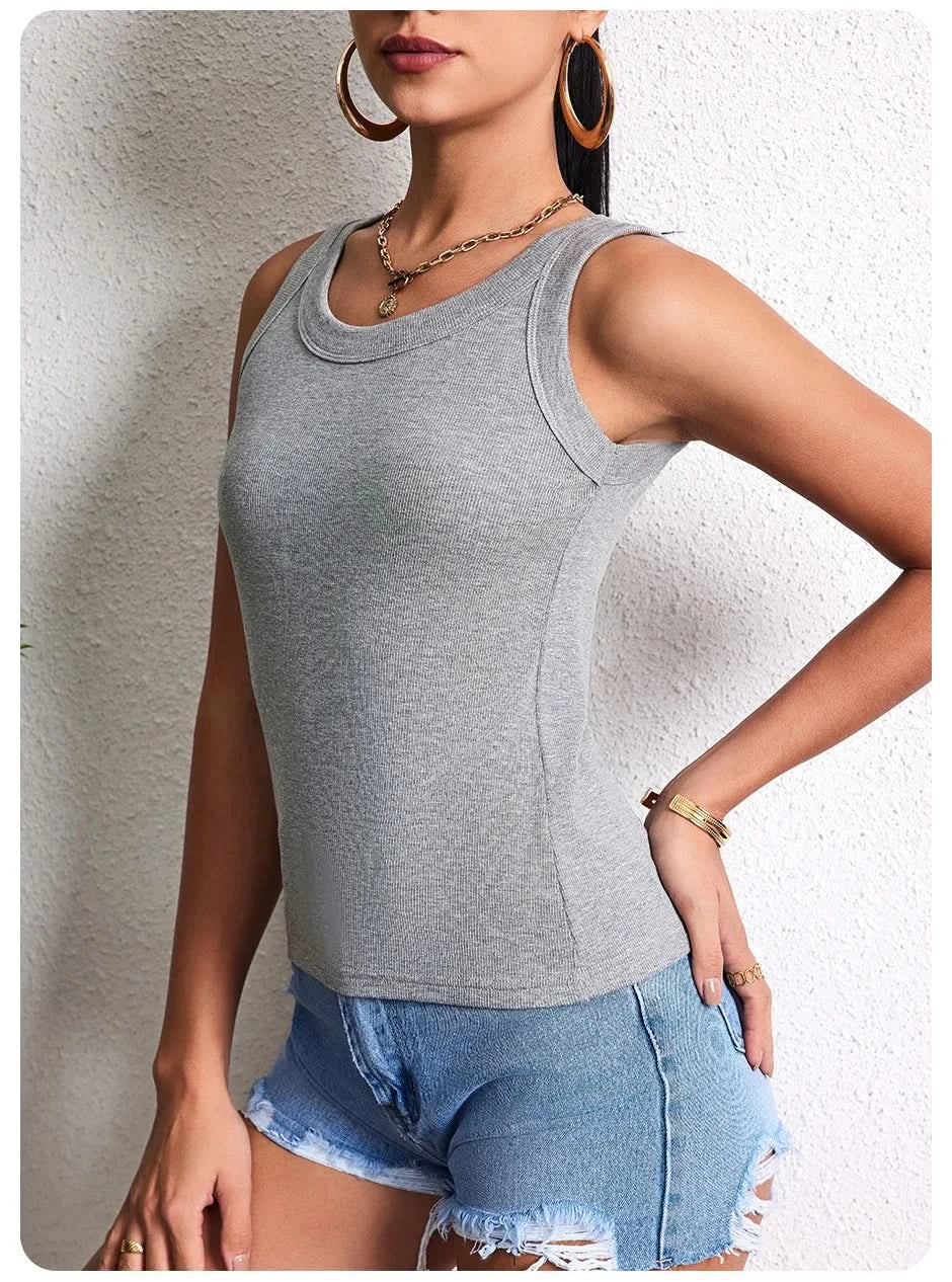 European and American Size Ladies Suspender Vest Sleeveless Top Solid Color Sexy Thread Bottoming Vest for Four Seasons. - M & M Global