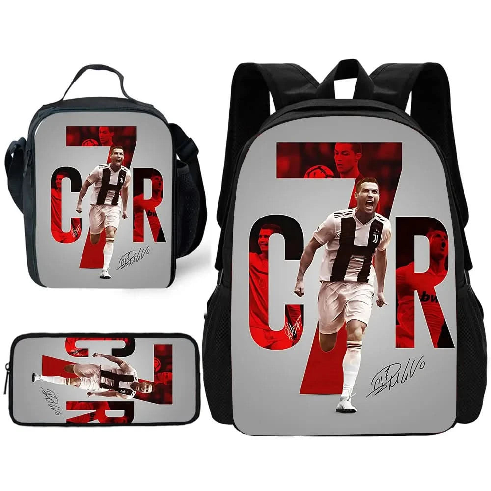 pcs set Football CR7 Star Child School Backpack with Lunch Bags Pencil Bags School Bags for R-Ronaldos Boys Girls Best Gift - M & M Global