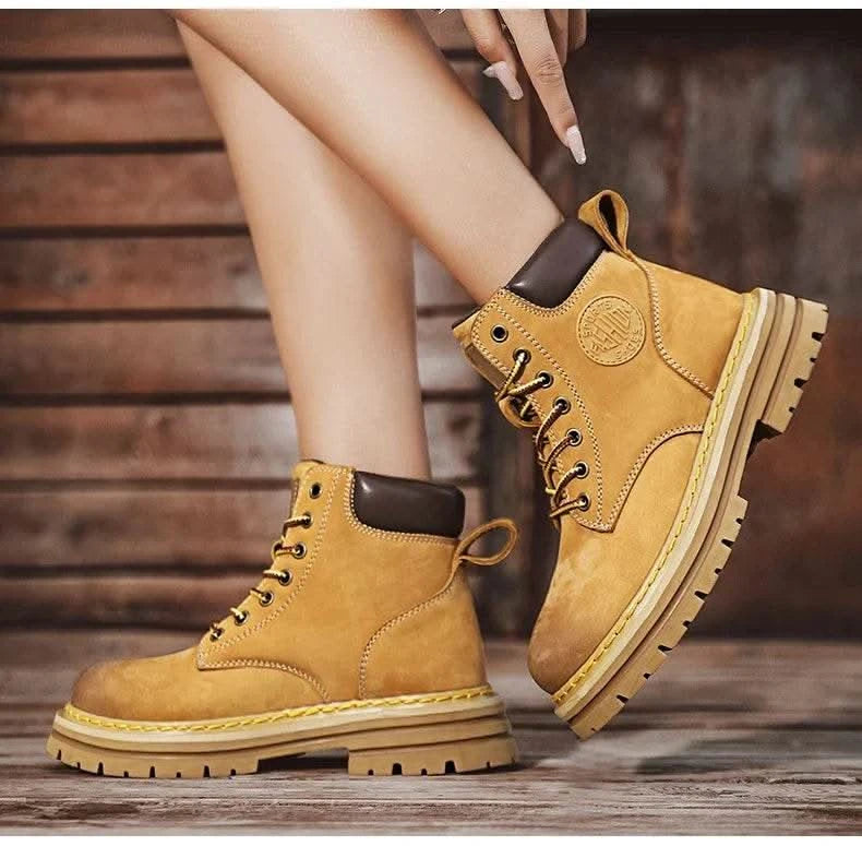 Boots Men High Top Boots High Quality Women Leather Shoes Fashion Outdoor Sneakers Men Lace Up Non-Slip Ankle Boots for Couple - M & M Global