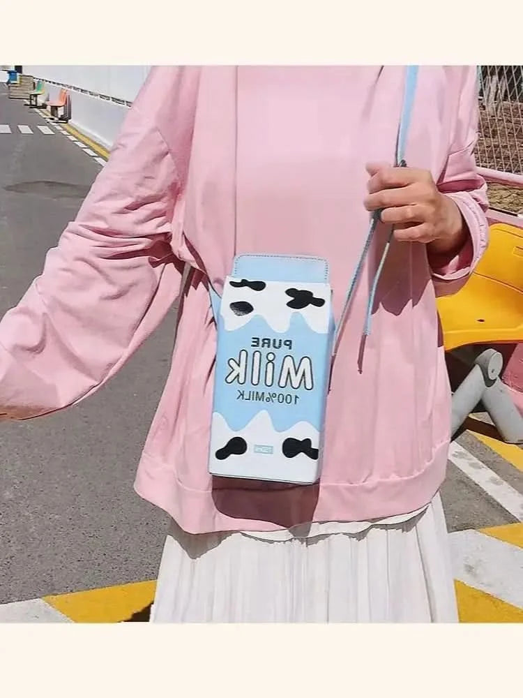 Fashion cartoon milk carton shape ladies shoulder bag, cartoon mobile phone bag. - M & M Global