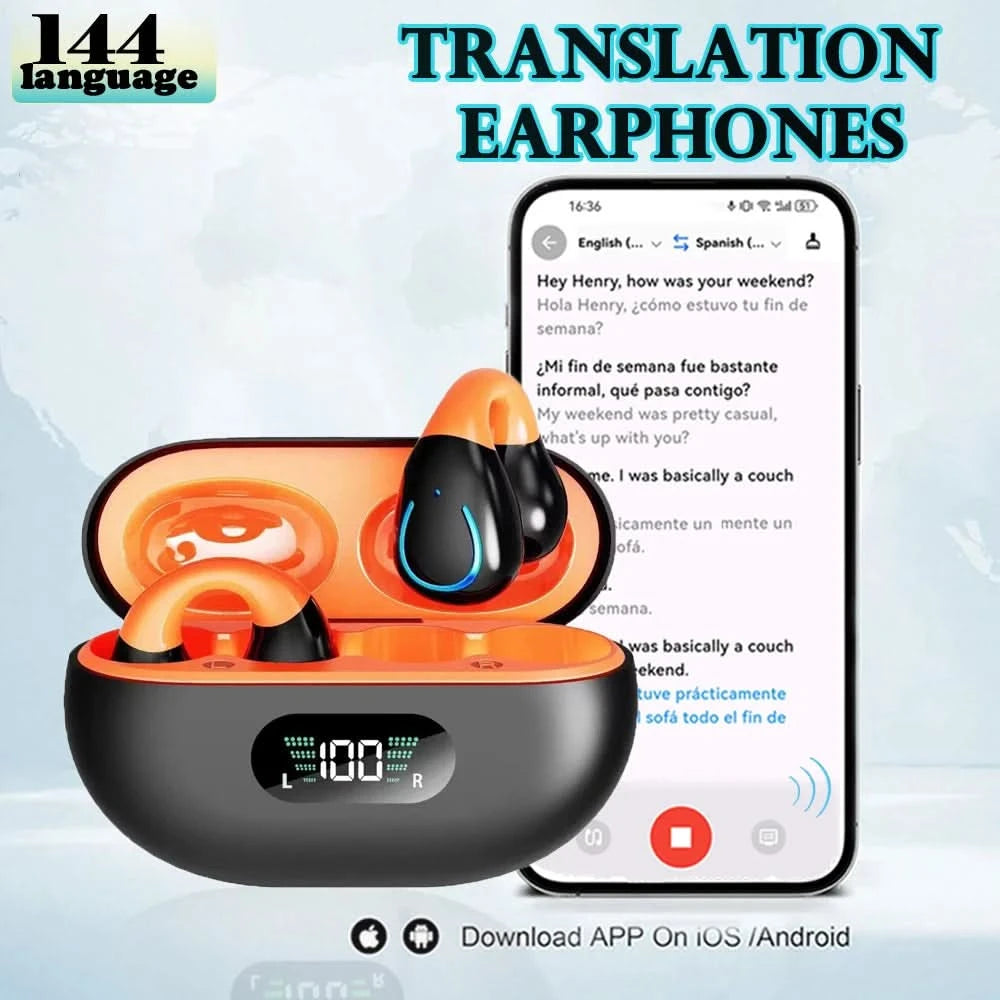 GREATWALL Translation Ear Clip, Touch Control,No Delay,High Definition Sound Quality, Can Translate 144 Languages Online