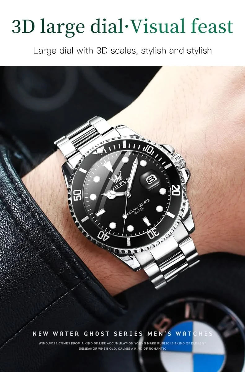 OLEVS Watches for Men with Date Luxury Big Face Waterproof Mens Wristwatch Analog Dress Two Tone Stainless Steel Man Watch - M & M Global