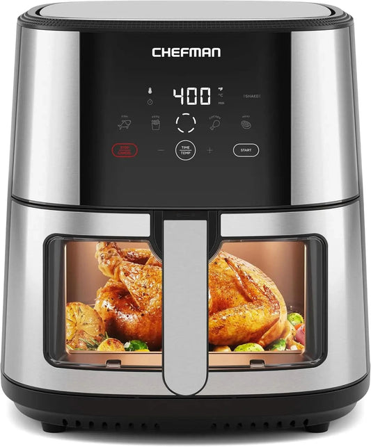 Easy-View Air Fryer - 8 Qt Family Size with Viewing Window, One-Touch Digital Control with 4 Presets, Nonstick & Dishwasher Safe - M & M Global