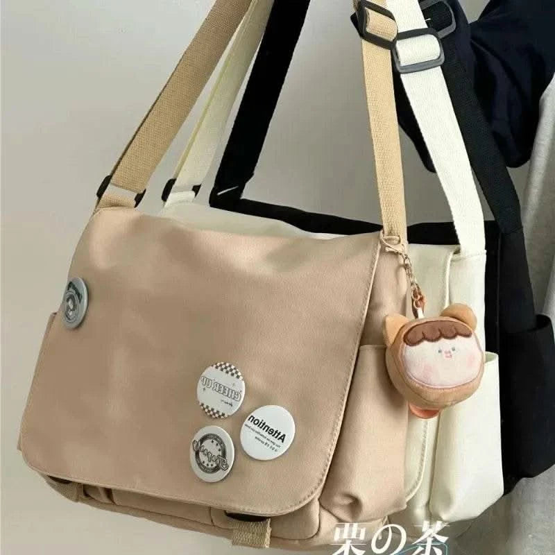 Collage Student School Bags Women&Men Unisex Crossbody Bags Multipockets Messenger Bag Simple Nylon Shoulder Bag - M & M Global