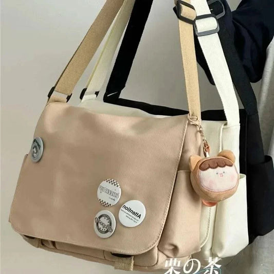 Collage Student School Bags Women&Men Unisex Crossbody Bags Multipockets Messenger Bag Simple Nylon Shoulder Bag - M & M Global