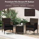 3 Piece Patio Furniture Set, Outdoor Wicker Patio Chairs with Soft Cushions & Tempered Glass Top Table, PE Rattan Bistro