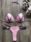 Contrast Trim Wrap Lace Up Bikini Sets Swimsuit For Women High Waist Two Pieces Swimwear 2022 Beach Bathing Suits - M & M Global