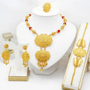 Jewelry Sets for Women Flower Pendant Necklace 18k Gold Plated Fashion Design Earring Bracelet Ring Sets Exquisite Gifts - M & M Global