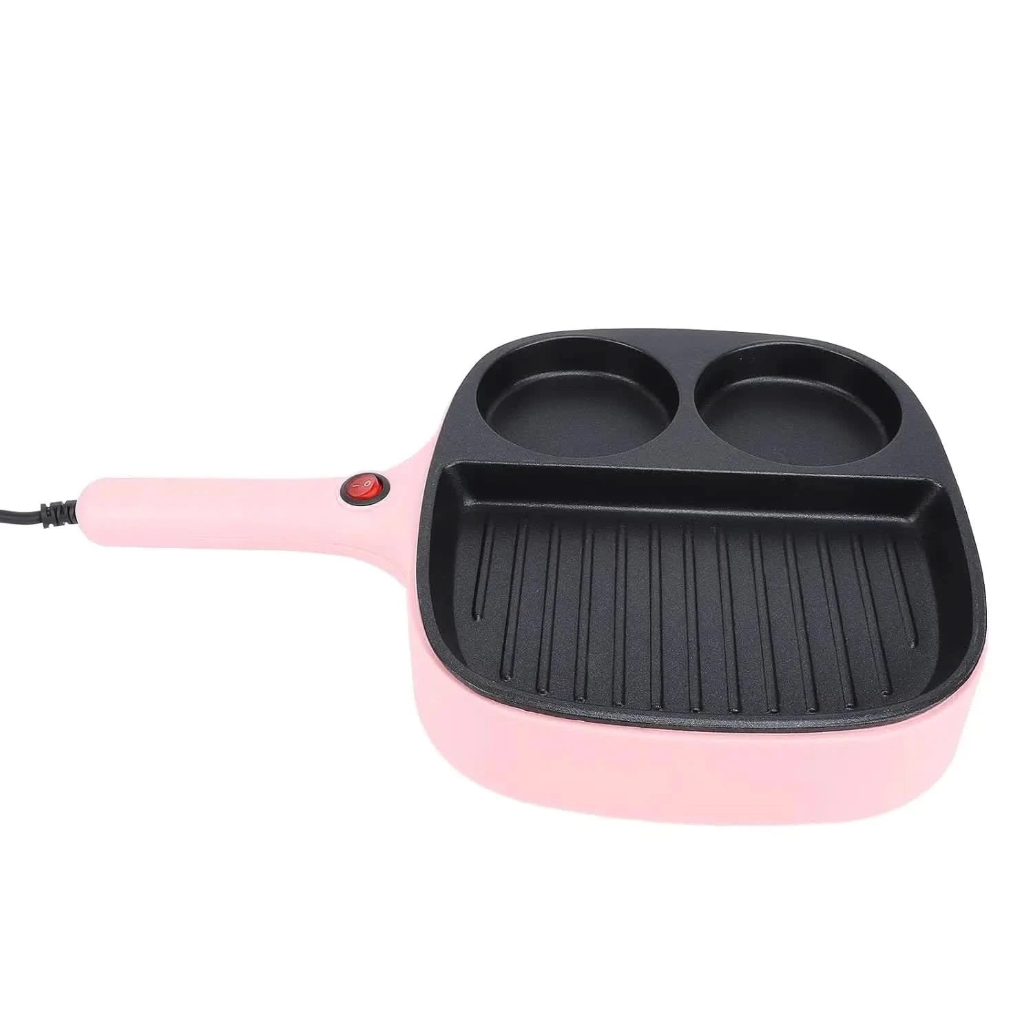Electric Breakfast Sandwich Maker Nonstick Egg Pan Divided Grill Burger Machine Pink for Kitchen (US Plug 110V) - M & M Global
