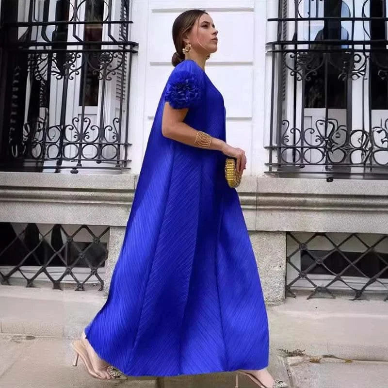 ANLAN Miyake Pleated Maxi Long Dress Mesh Petal Sleeve Half Turtleneck Formal Dresses for Women 2024 New Hot Sales 6KK9927 - M & M Global