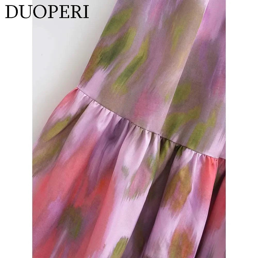 DUOPERI Women Fashion Printed V-Neck Backless Midi Camisole Dress Female Chic Lady Casual Long Dress - M & M Global