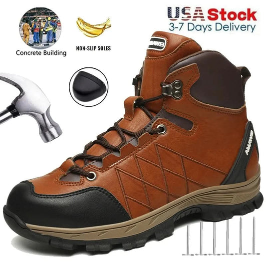 Men’s Steel Toe Work Shoes Widen Metatarsal Protection Puncture-Resistant Slip & Abrasion-Resistant Construction Work Shoes