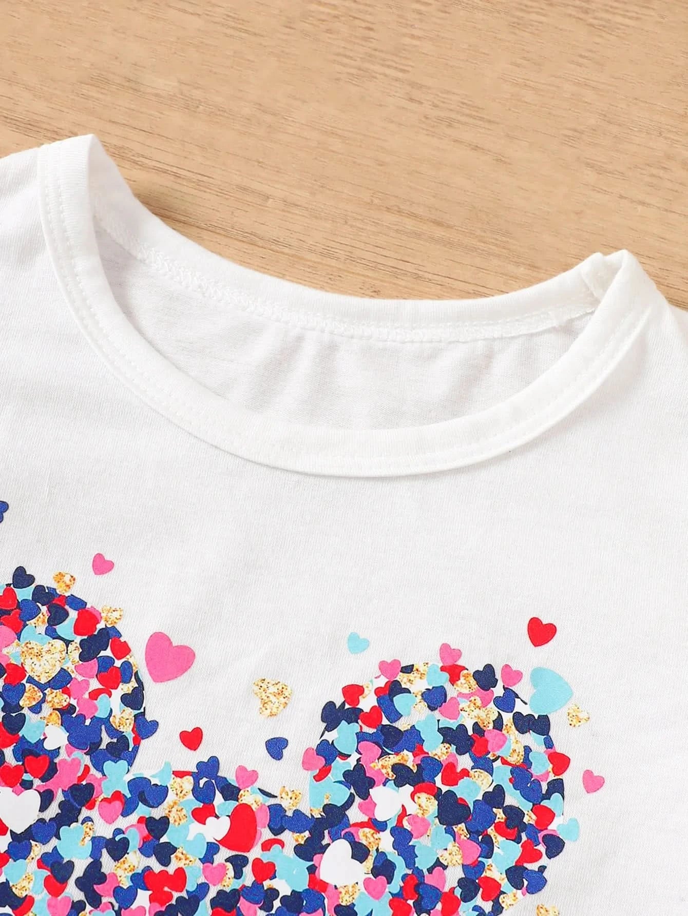 Summer toddler Girls' Clothing Sets Heart Print Short-Sleeved Tops Colorful hearts Tutu Skirt 2Pcs Outfits Valentine's Day Gift - M & M Global