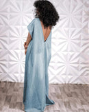 CM.YAYA Vintage Women Fashion Batwing Short Sleeve Denim V-back Loose Slim Maxi Long Dress 2023 High Street Vestido Jean Dresses - M & M Global