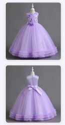 Girls' Sequin Pearl Princess Dress 5-14 Years Old Flower Decal Sleeveless Temperament Long Dress Halloween Banquet Fashion Dress - M & M Global