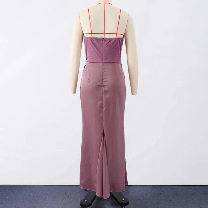 Sexy Strapless Patchwork Long Dress Women Slim Sleeveless Pleated Mermaid Dresses 2025 Spring Summer Lady Evening Solid Robe - M & M Global