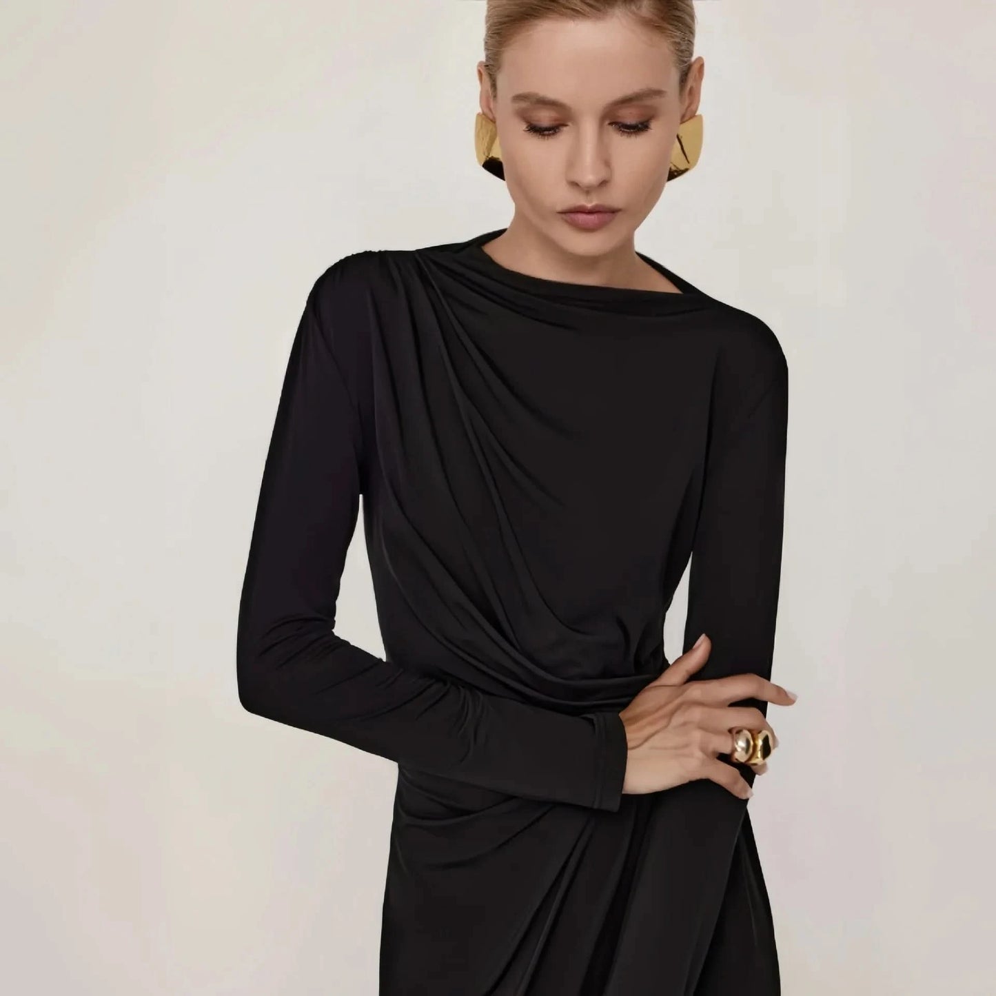 Tossy Fashion Autumn Pleated Long Dress Female High Waist Slim Bandage Solid Elegant Commute Clothes Ladies Y2k Maxi Dress 2024 - M & M Global