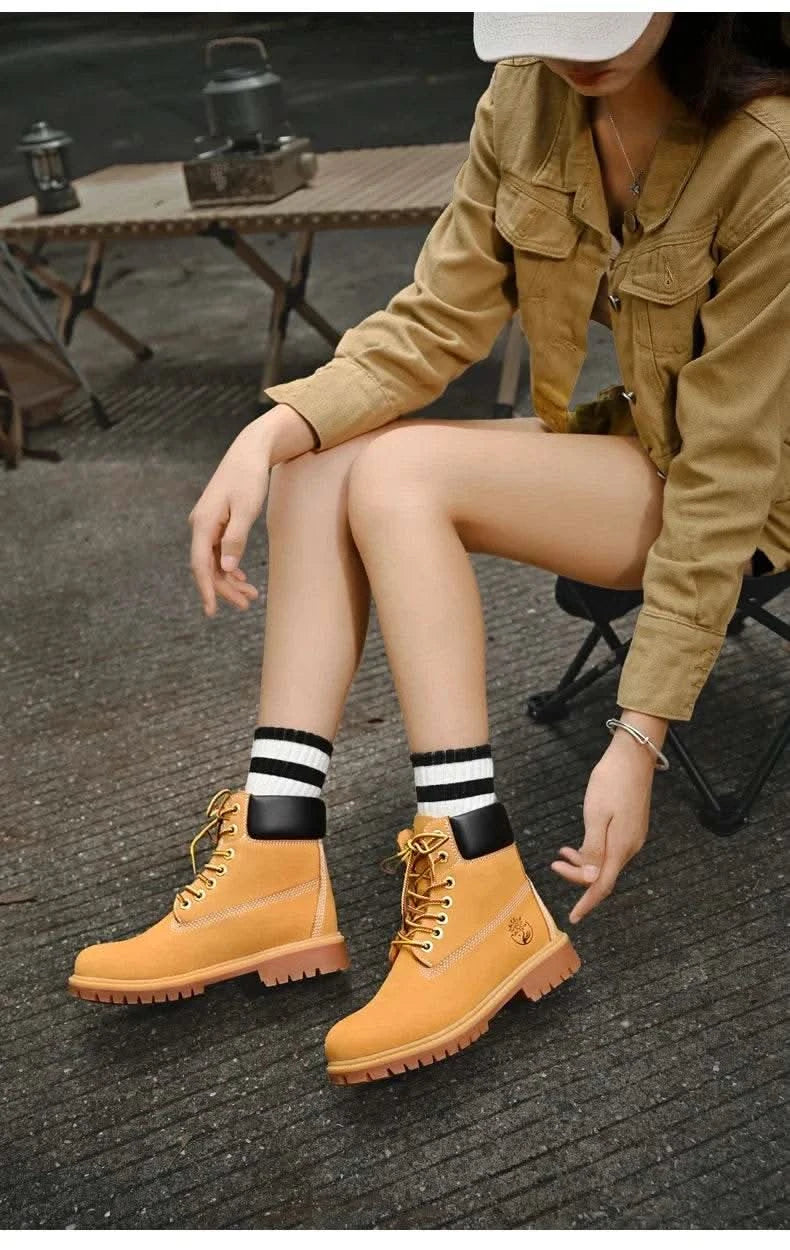 Boots Men High Top Boots High Quality Women Leather Shoes Fashion Outdoor Sneakers Men Lace Up Non-Slip Ankle Boots for Couple - M & M Global