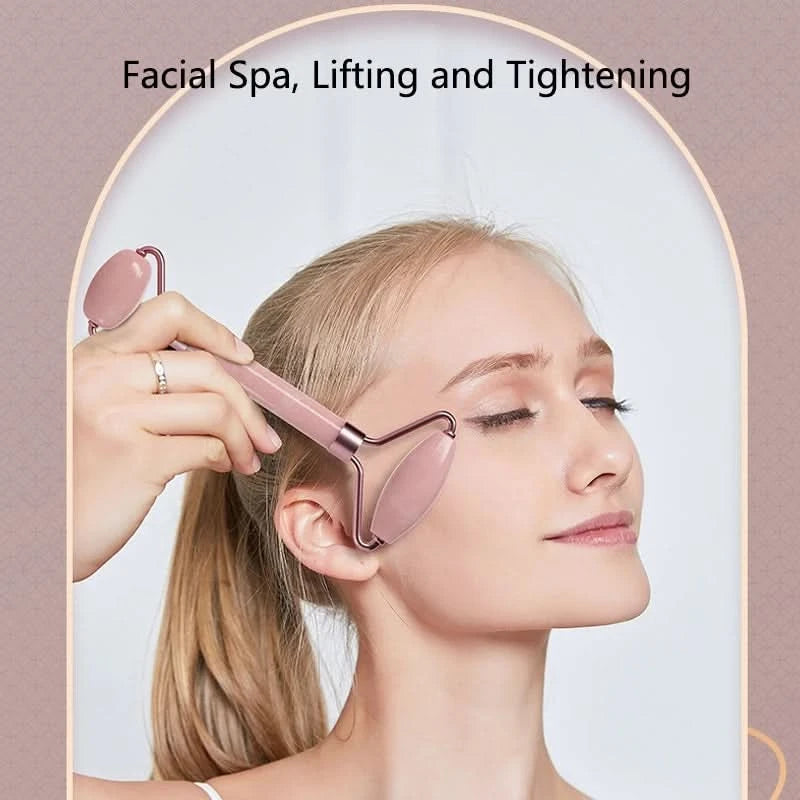 Face And Neck Massager Roller and Guasha Board Resin Non-rose Crystal Jade Roller Beauty Double-ended Massage Skincare Tools - M & M Global