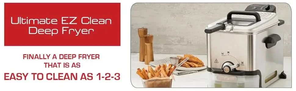 3.5L Stainless Steel Deep Fryer with Basket, 1700W, Oil Filtration, Temp Control, Digital Timer, Dishwasher Safe Parts - M & M Global