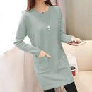 Solid Long Sweater Women Clothing 2025 New Korean Pocket Knit Sweater Dress Casual Warm Loose O neck Long sleeve Ladies Pullover