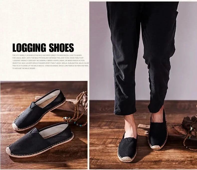 Women Sewing Flax Shoes Slip on Loafers Casual Shoes Man Espadrilles Hemp Canvas Flat Shoes Plus Size Fisherman Driving Footwear - M & M Global