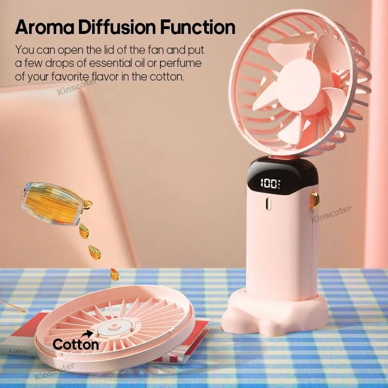 USB Handheld Mini Fan Foldable Portable Neck Hanging Fans 5 Speed USB Rechargeable Fan with Phone Stand and Display Screen - M & M Global