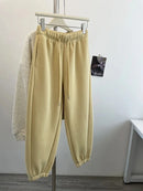 High Waist Thickened Lamb Velvet Drawstring Sweatpants Women Loose Casual Sports Warm Long Trousers Commute Style Cotton