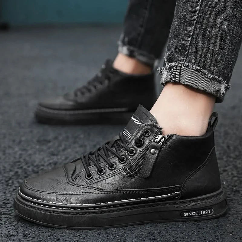 Men Boots Winter High Top Leather Shoes Fashion Cotton Shoes Fashion Ankle Boots Business Casual Outdoor Shoes Male Sneakers New - M & M Global