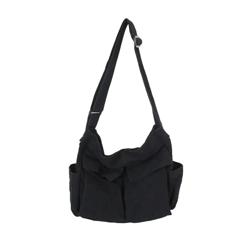 Women Messenger Bag Laege School Computer Shoulder Handbag Black Student Handbag Zipper Casua Canvas Bags - M & M Global