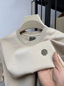 New brand summer men's silk cotton T-shirt designer custom badge design short sleeve fashionable ice silk elastic casual T-shirt