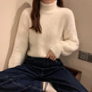 2025 Winter Imitate Mink Wool Hot Fleecing Female Turtleneck Elastic Casual Sweater Women Knitted Tops Pullovers Soft  Warm