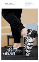 YRZL Men's Sports Running Shoes Canvas Geometric Style Lace-Up Sneakers Couples' Fashionable Graffiti Print Skate Shoes Men - M & M Global