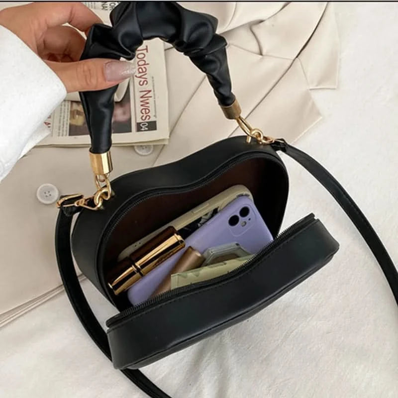 Luxury Quilted Handle Women PU Leather Shoulder Bag Fashion Heart Solid Color Crossbody Bag - M & M Global