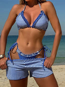 New Striped Polka Dot Halter Shorts Bikini Female Swimsuit Women Swimwear Three-pieces Bikini set Bather Bathing Suit Swim V6384 - M & M Global