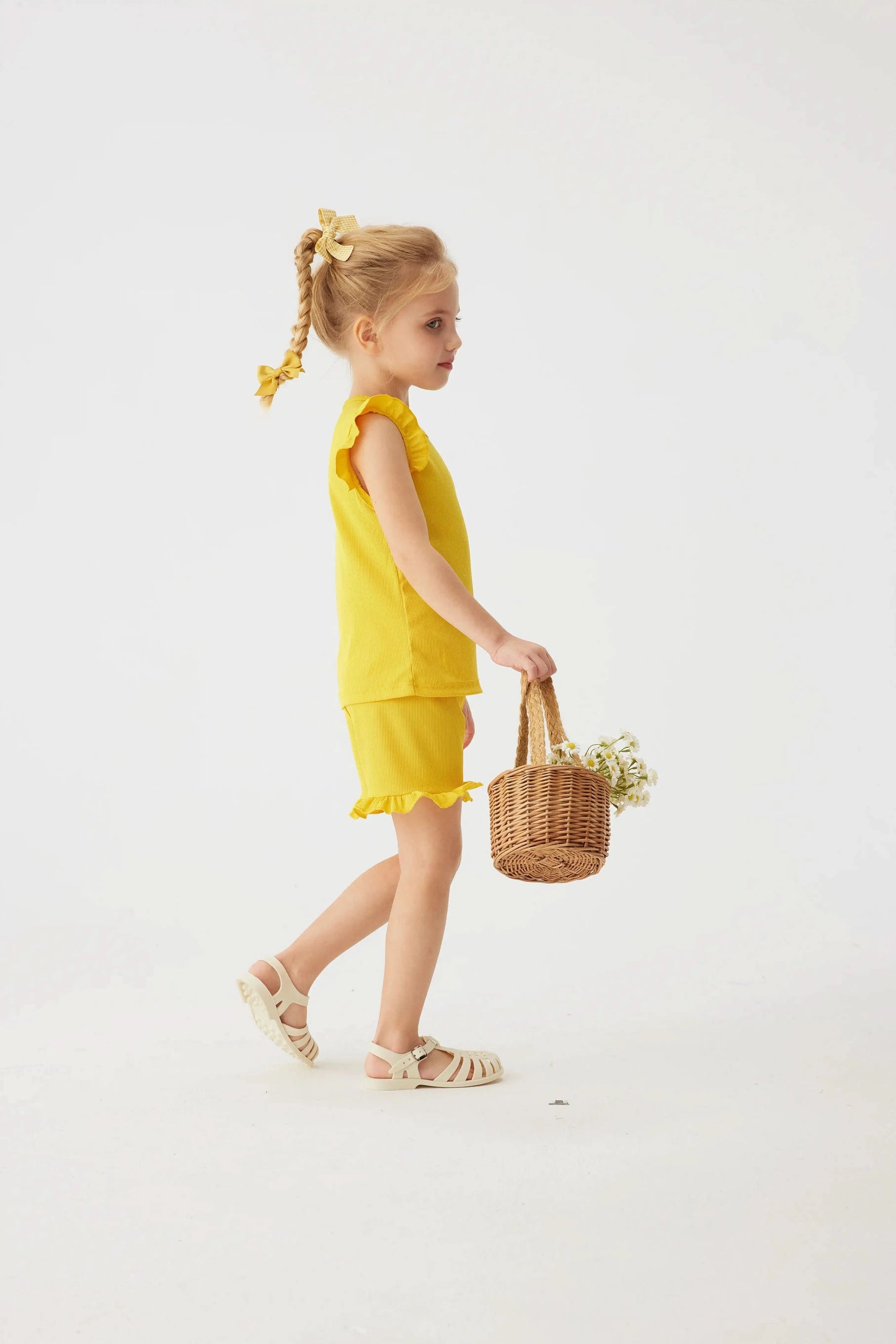 2024 Summer Hot selling Little Girl Daily Casual Clothing Minimalist Little Girl Polyester Set Cool Sleeveless Shorts Set Girl - M & M Global