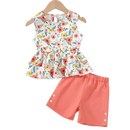 2PCS Children Girls Little Fresh Clothing Set Floral Sleeveless Top + Shorts Sweet Lovely Fashion Costume for Kid Girl 4-7 Years - M & M Global